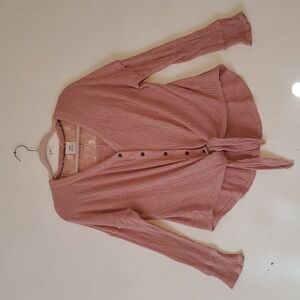 Knox Rose Rayon Mauve Tie Waist Stretchy Top Blouse Lace Women Size Medium